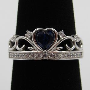 Sterling Silver Blue & Clear CZ Diamond Crown Ring